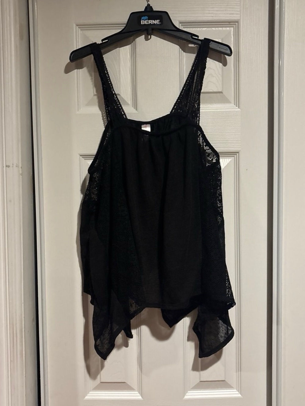 No Boundaries Black Lace-Trim Handkerchief Hem Tank